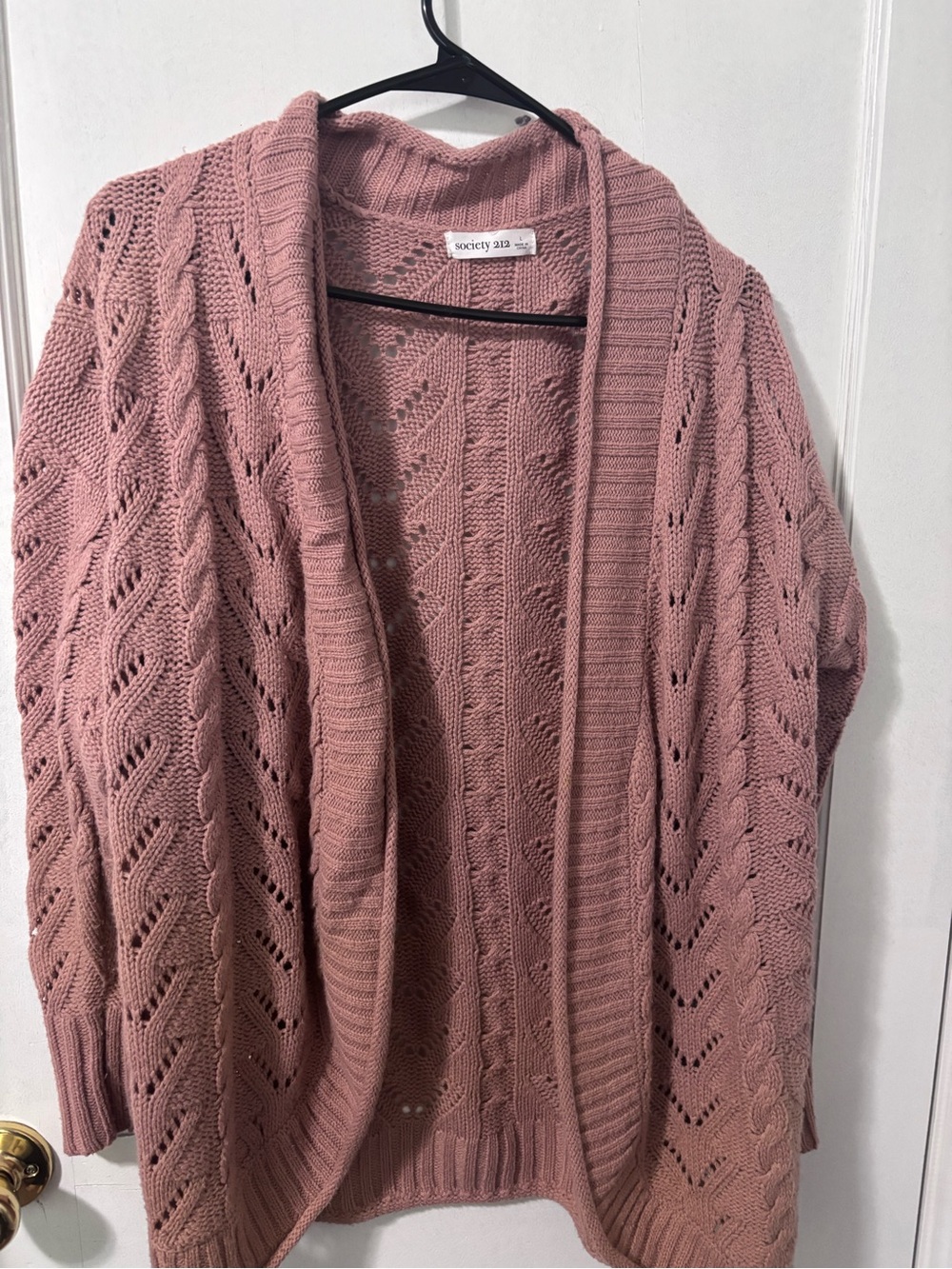 Society Dusty Rose Open-Front Cable & Eyelet Knit Cardigan